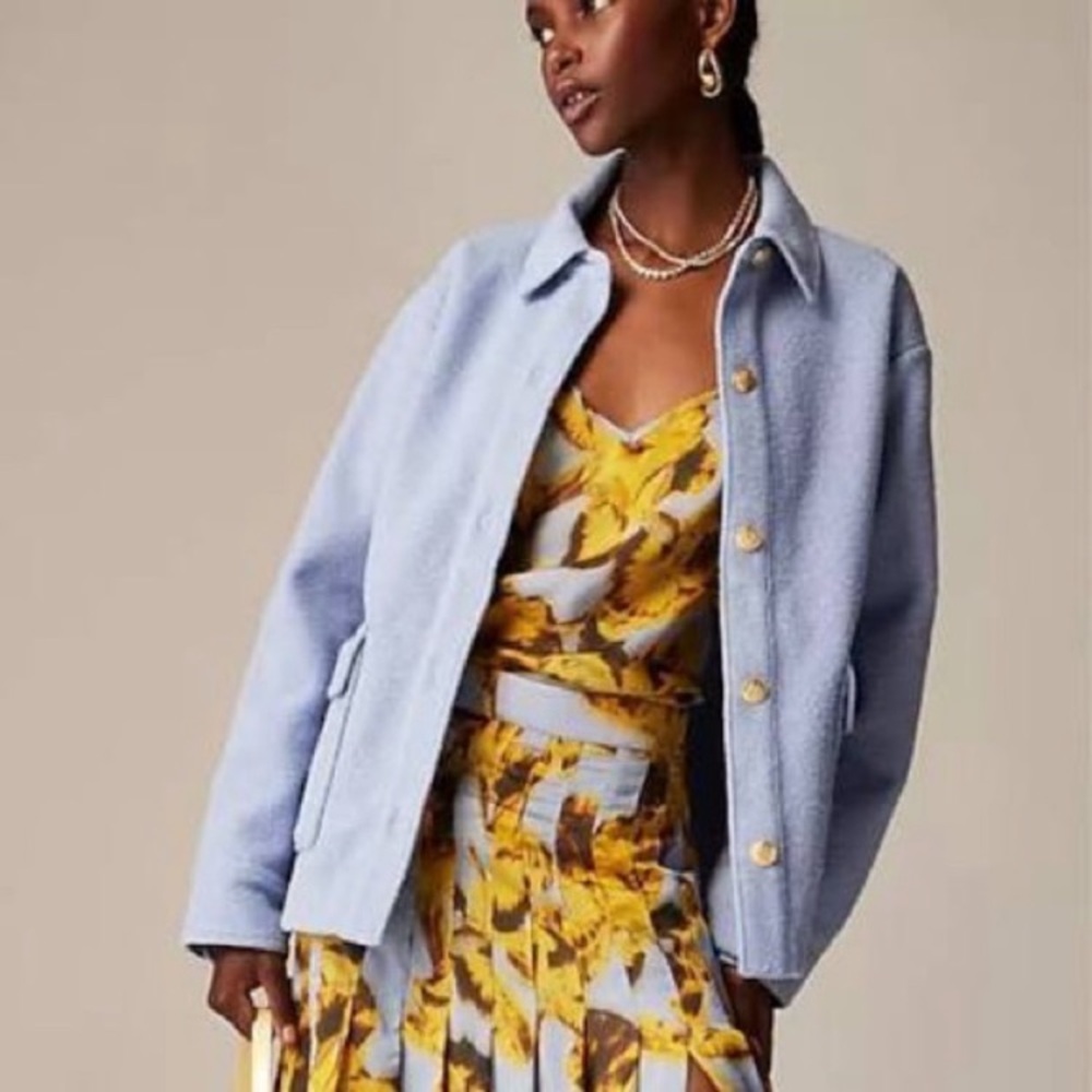 J. Crew Bouclé Shirt-jacket Lakeshore Blue Size Medium